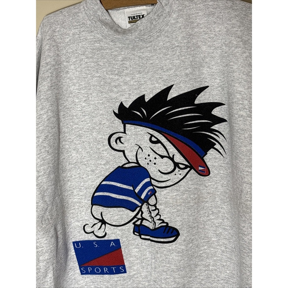 Vintage Calvin And Hobbes Gray Sweatshirt Funny Farting USA Sports Tultex XL